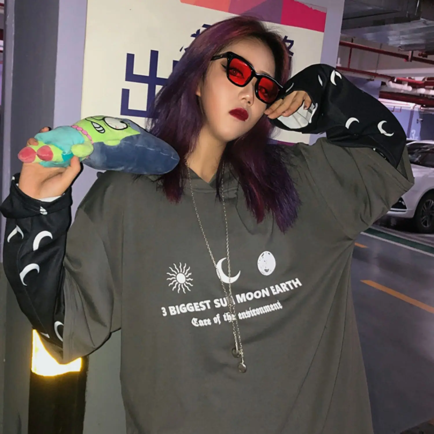 Harajuku уличная Винтажная Футболка для женщин, одежда, осень, корейский Ulzzang, с принтом, с капюшоном, Футболки женские, полный поддельные два топа