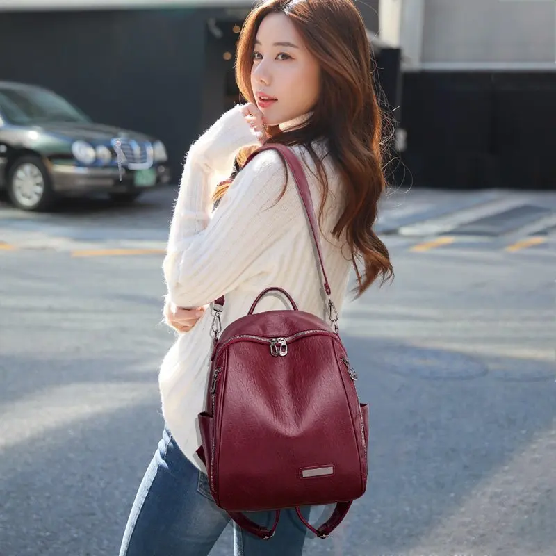 womens backpack soft leather girl school bag luxury brand travel backpack large capacity shoulder bag 2022 new beige free global shipping