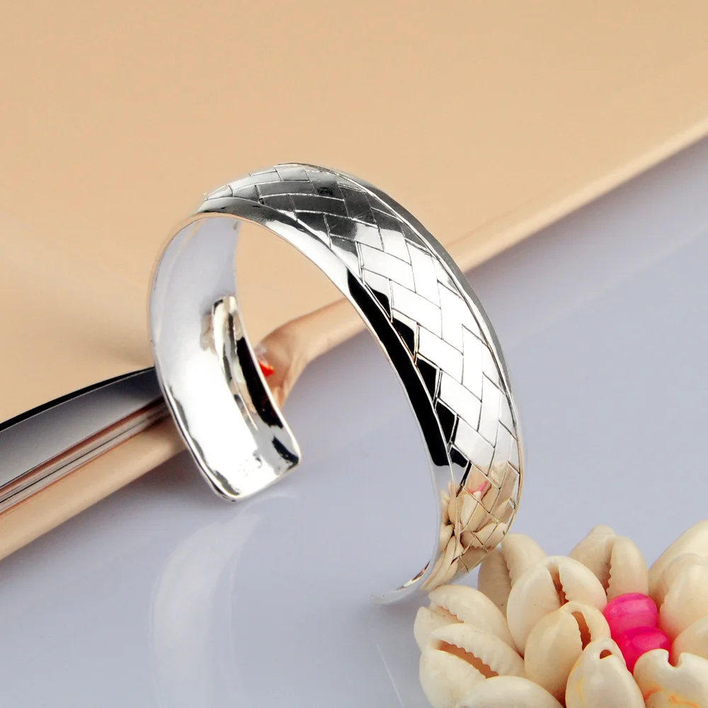 Женские 925 стерлингового серебра браслет 15 мм Сплошной Серебряный ювелирный c