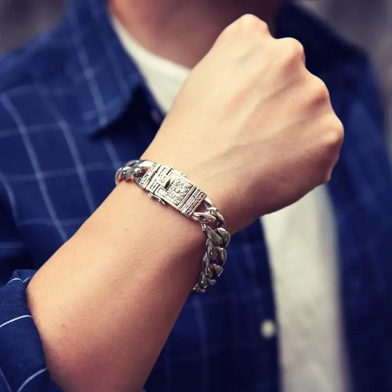 925 Sterling Silver Jewelry Men's Personalized Carved Unique Bracelet Punk Style Retro Thai Original Exquisite | Украшения и