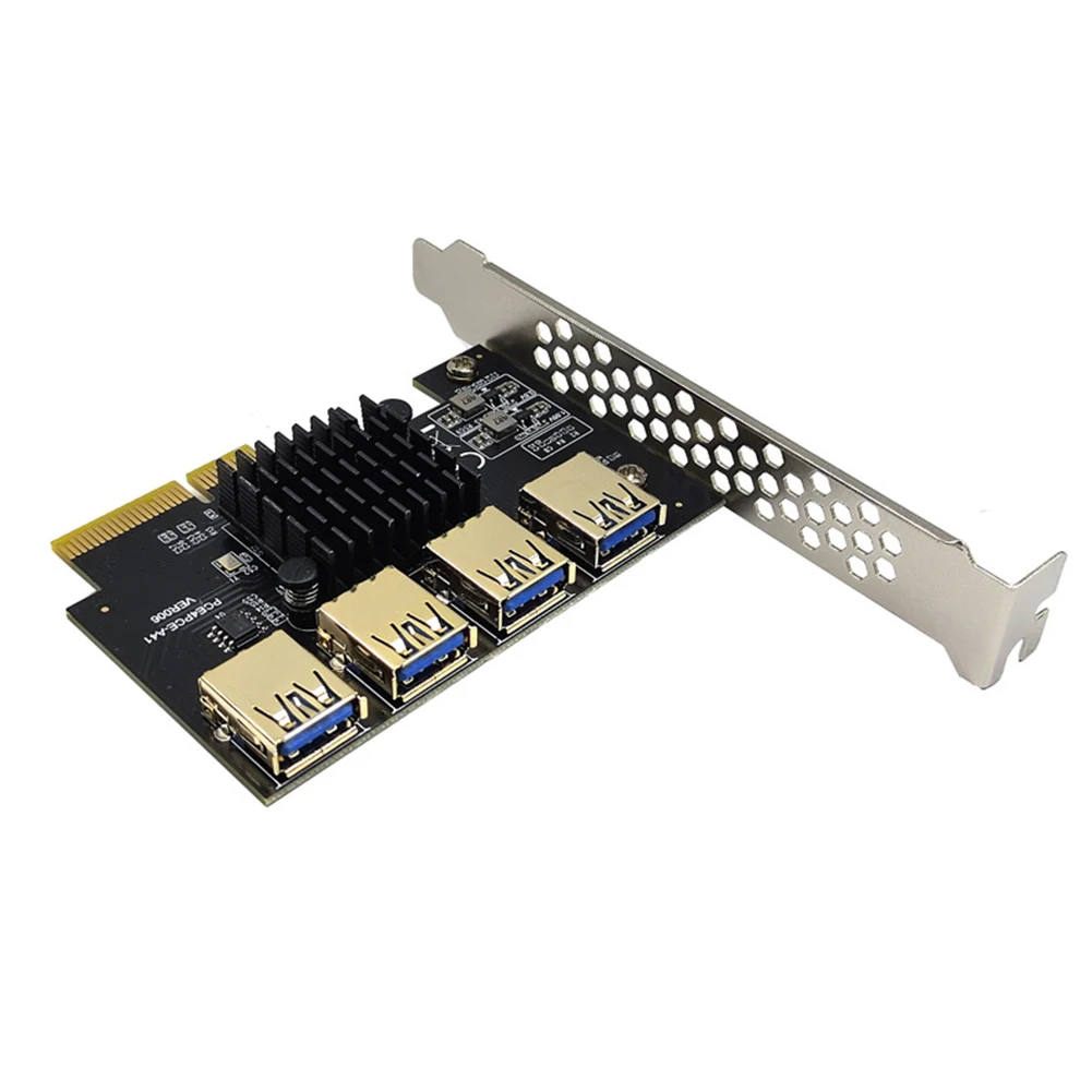 

PCIE 1 to 4 PCI Express Riser Card 1 to 4 USB 3.0 Multiplier Hub X16 PCI Express 1X 16X Extender Adapter For BTC ETH Mining