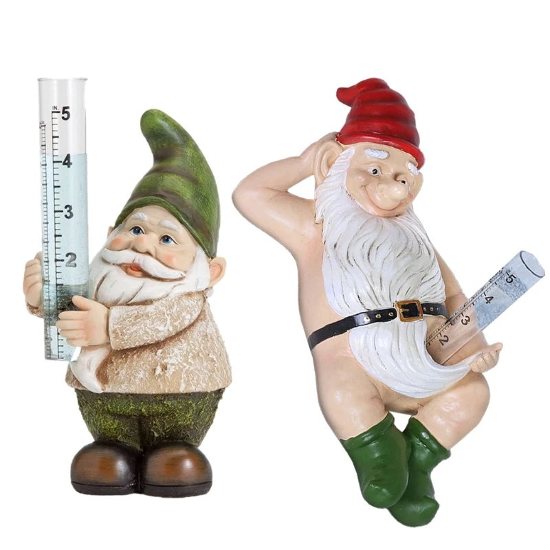

Resin Gnome Rain Gauge Cute Dwarf Elf Statue Sculpture Outdoor Garden, backyards, courtyards, Ornaments Decorations