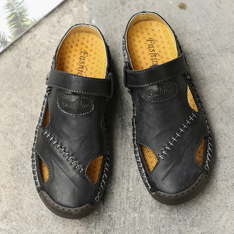 2019 летние сандалии для мужчин кожаные классические римские тапки уличные