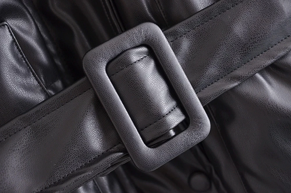 Зимняя женская теплая парка из искусственной кожи с капюшоном повседневная