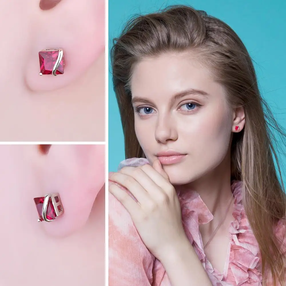 Jewelrypalace классический квадратный 2.8ct создан красный рубин Серьги-гвоздики Шарм стерлингового серебра 925 брендовые Свадебные Красивые ювелирные изделия для Для женщин