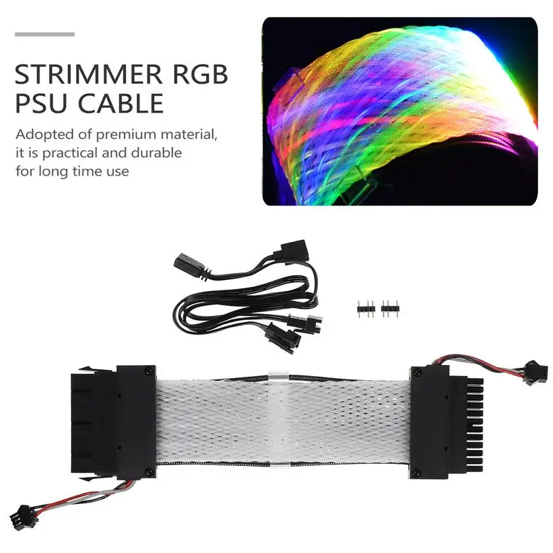 

24-Pin RGB Extension Power Supply Mesh ATX Motherboard Extension Cable PSU Cable