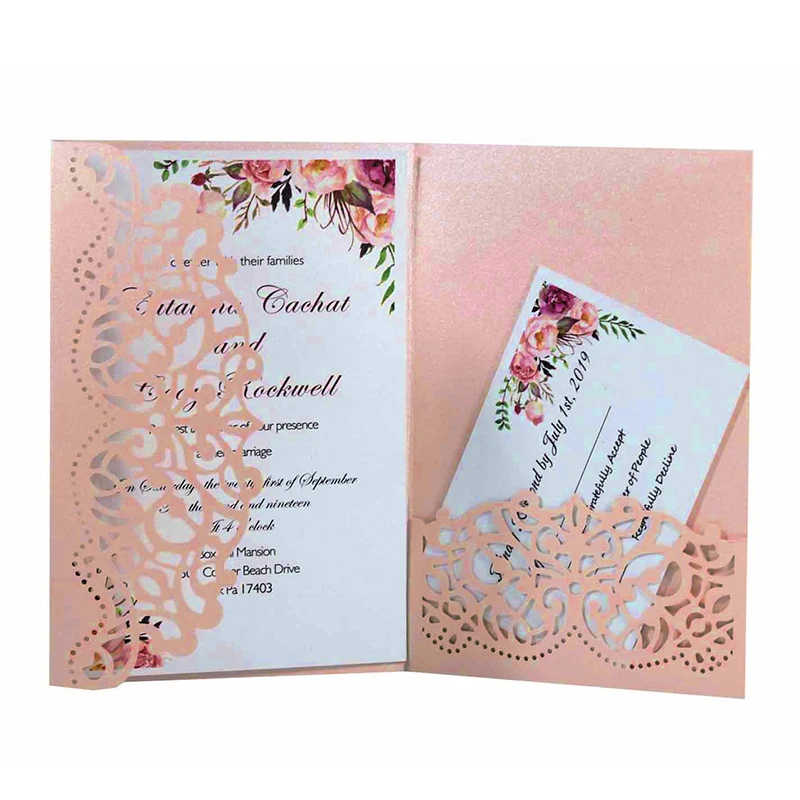 50pcs Hollow Elegant Laser Cut Wedding Invitation Card Greeting Customize Business With RSVP Party Decoration | Дом и сад