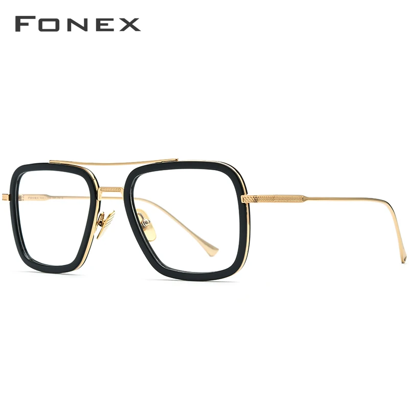 FONEX, чистый титан, ацетат, тони старк, оправа для очков, для мужчин, близорукость, оптические, эдит, очки по рецепту, железный паук, очки 8512 - Цвет оправы: Золотой