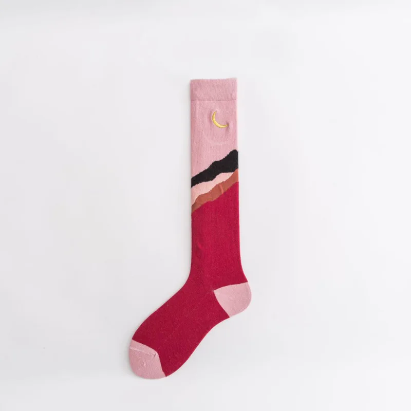 

new women's socks cotton socks pile socks female long tube embroidery calf knee socks hit color retro jk uniform socks women