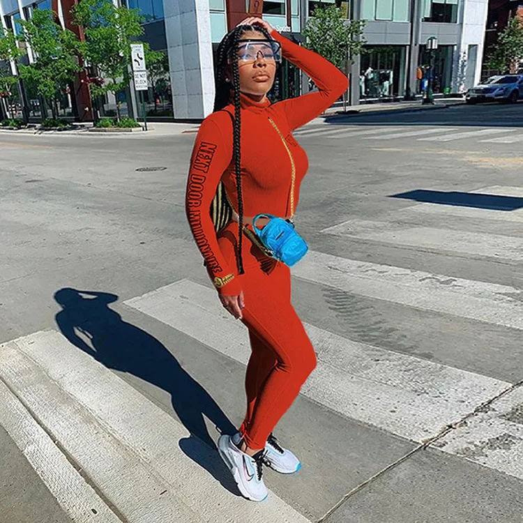 

Autumn Winter Women Two Piece Set Knit Letter Long Sleeve Coat Top + High Waisted Trousers Joggers Pants Women's Tracksuit Set