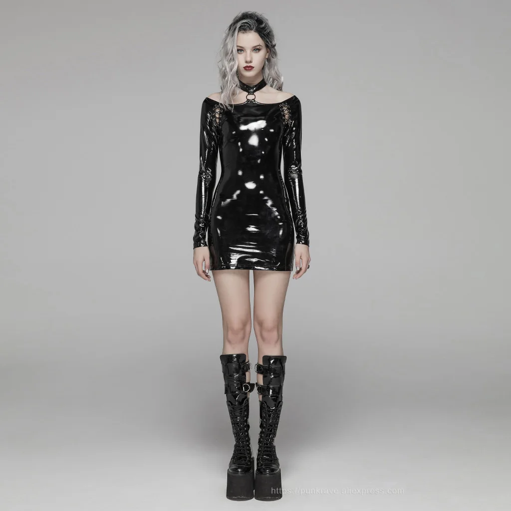 Женское платье в стиле Панк RAVE яркое облегающее из искусственной кожи с