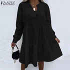 ZANZEA Осень Элегантное платье с v-образным вырезом с длинным рукавом, с оборками платье для женщин модные однотонные Вечерние длиной до колен, Открытое платье без рукавов больших размеров Vestidos