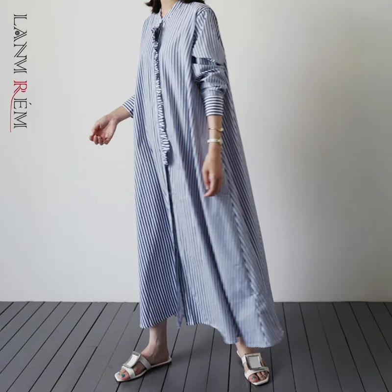 LANMREM женская одежда большого размера полосатая рубашка стильные платья 2021