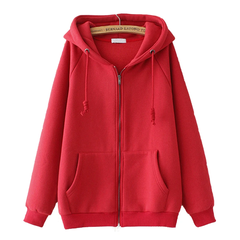 

Womens Casual Oversize Hoodie Sweatshirt Full Zipper Fleece Thick Winter Hooded Jacket Solid Color Loose Autumn Sport Hoodie