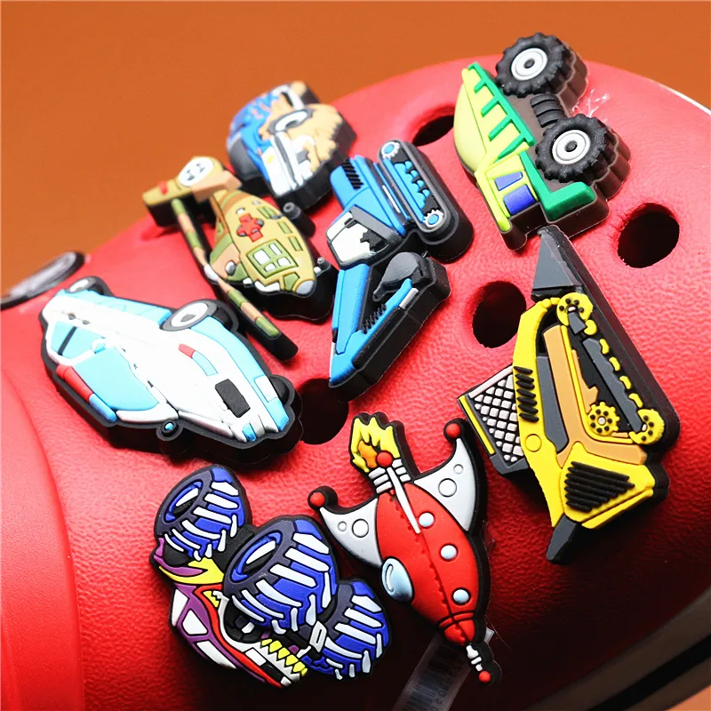 Original PVC Car Shoe Buckle Accessories Cute Excavator Aircraft Shoes Decoration Jibz for Croc Charms Bracelets Kids Gifts U160