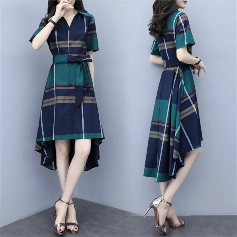 Женское винтажное платье в клетку элегантное асимметричное с длинным рукавом