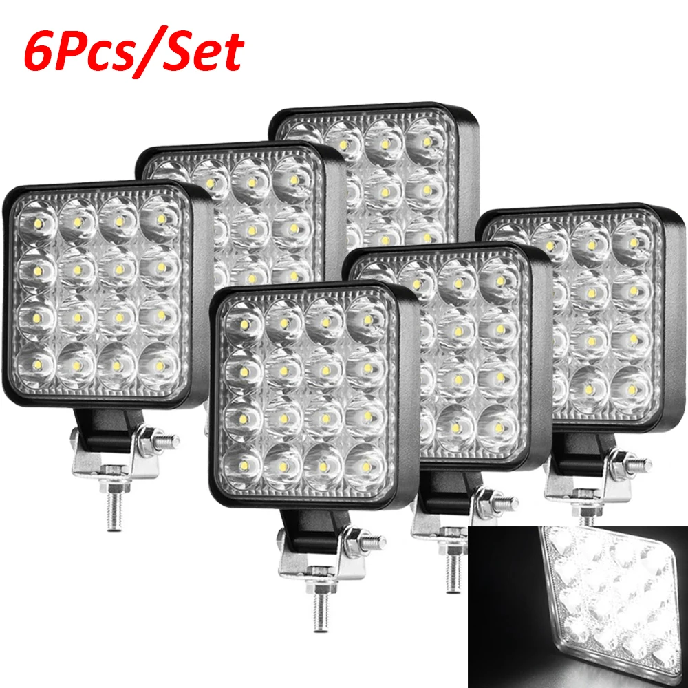 

2/4/6 Pcs Mini Led Work Light Bar Square Spotlight 4Inch 48W Work Light Headlight For Truck Off Road Night Driving Light For SUV