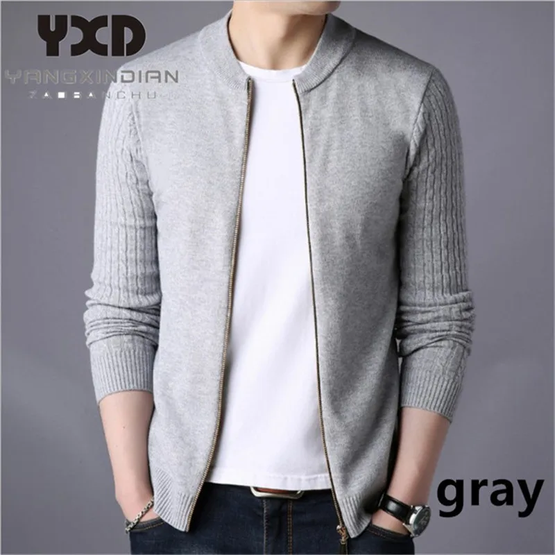 Men Clothes Coat Full Zip Male Knitted Cardigan Man Casual Solid jacket Mens Sweaters off white Mans Sweater Slim Mens Clothing