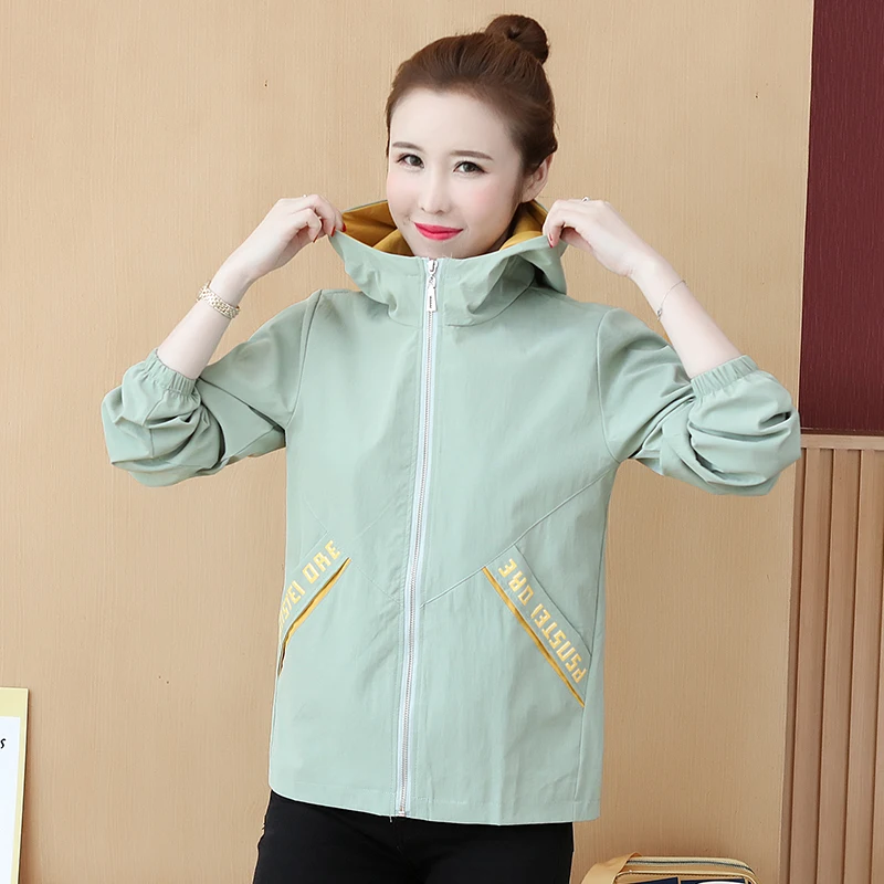 Женская ветровка с капюшоном и принтом куртка бомбер длинным рукавом верхняя