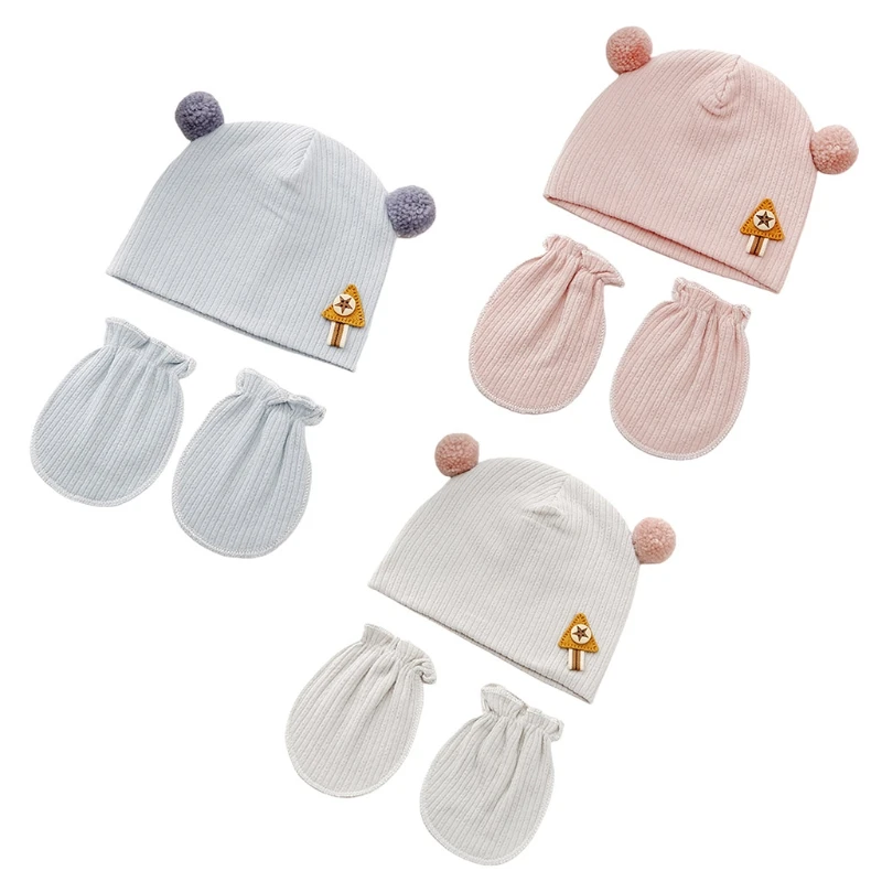 

Baby Anti-scratching Gloves Hat Set Soft Mittens Beanie Nightcap Kit for Infant Newborn Photography Props Shower Gifts H9EF