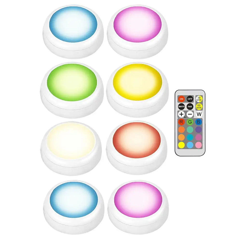 8 lamp and remote Светодиодный больше цветная(RGB) Цвет шкаф ночной Светильник батарея Точечный светильник с регулируемой яркостью под полкой Кухня счетчик светильник ing пульт дистанционного управления - Цвет: 8 lamp and remote
