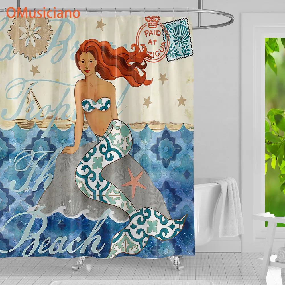 

OMusiciano Mermaid painting shower curtain waterproof polyester fabric shower curtain bathroom decorative shower curtain