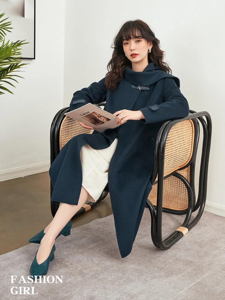 

Women double sided dark green fashion wool cashmere overcoats winter woolen jackets high end long handmade outwear plus size
