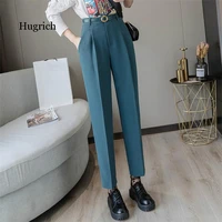 new 2020 spring winter women pants high waist loose formal elegant office lady ankle length with belt pants