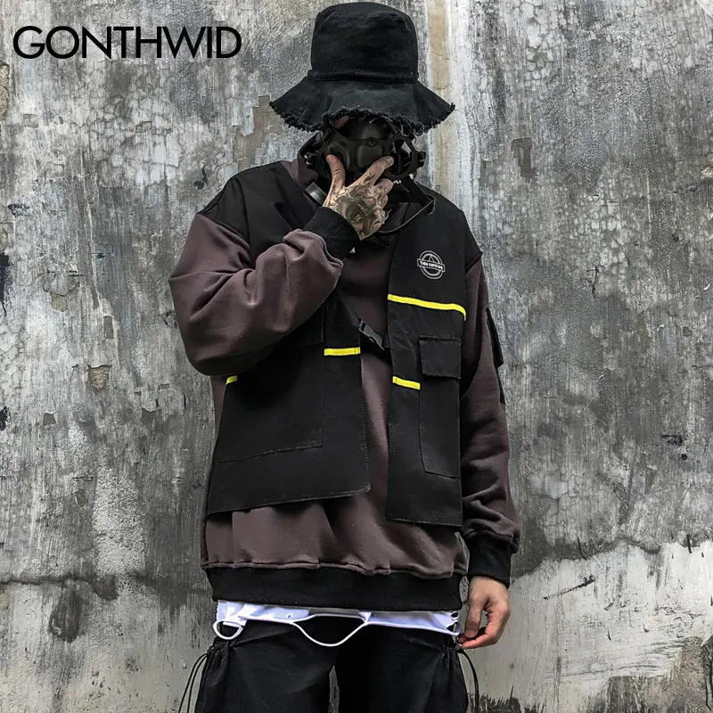 GONTHWID жилет-обманка из двух частей пуловер водолазка толстовки Harajuku хип-хоп