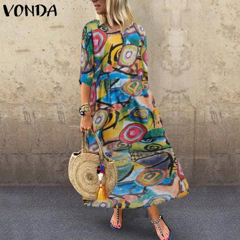 Винтажное платье VONDA летнее повседневное длинное макси с коротким рукавом и