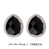 fashion heart shape rhinestone earrings black ear stud alloy rose gold earrings for women girls gifts female trendy jewelry