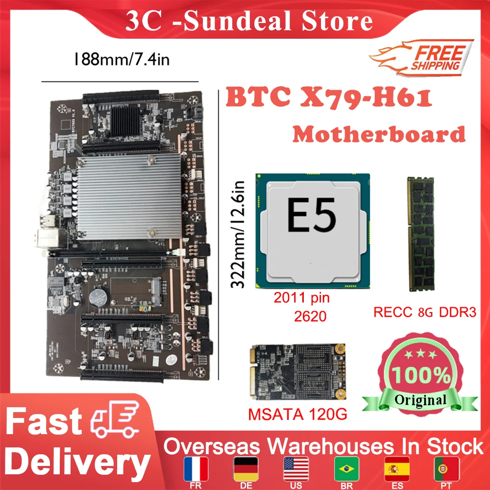 

Материнская плата X79 H61 для майнинга BTC, 5x PCI-E с процессором E5 2620, RECC 4/8 ГБ, память DDR3, поддержка RTX3060/3080, графическая карта для майнинга BTC