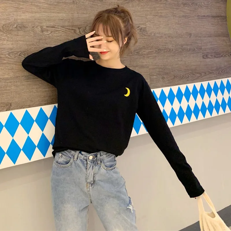 Женская футболка Корейская Футболка Harajuku свободные желтые футболки с длинными