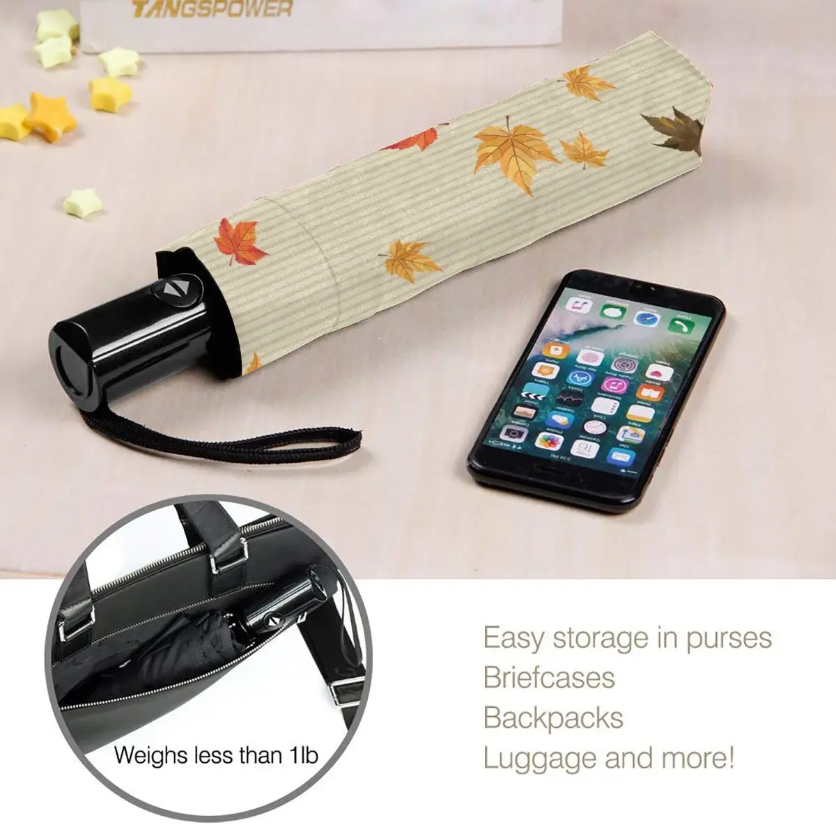 

Automatic Umbrella Autumn Leaves three-fold umbrella women men rain umbrella