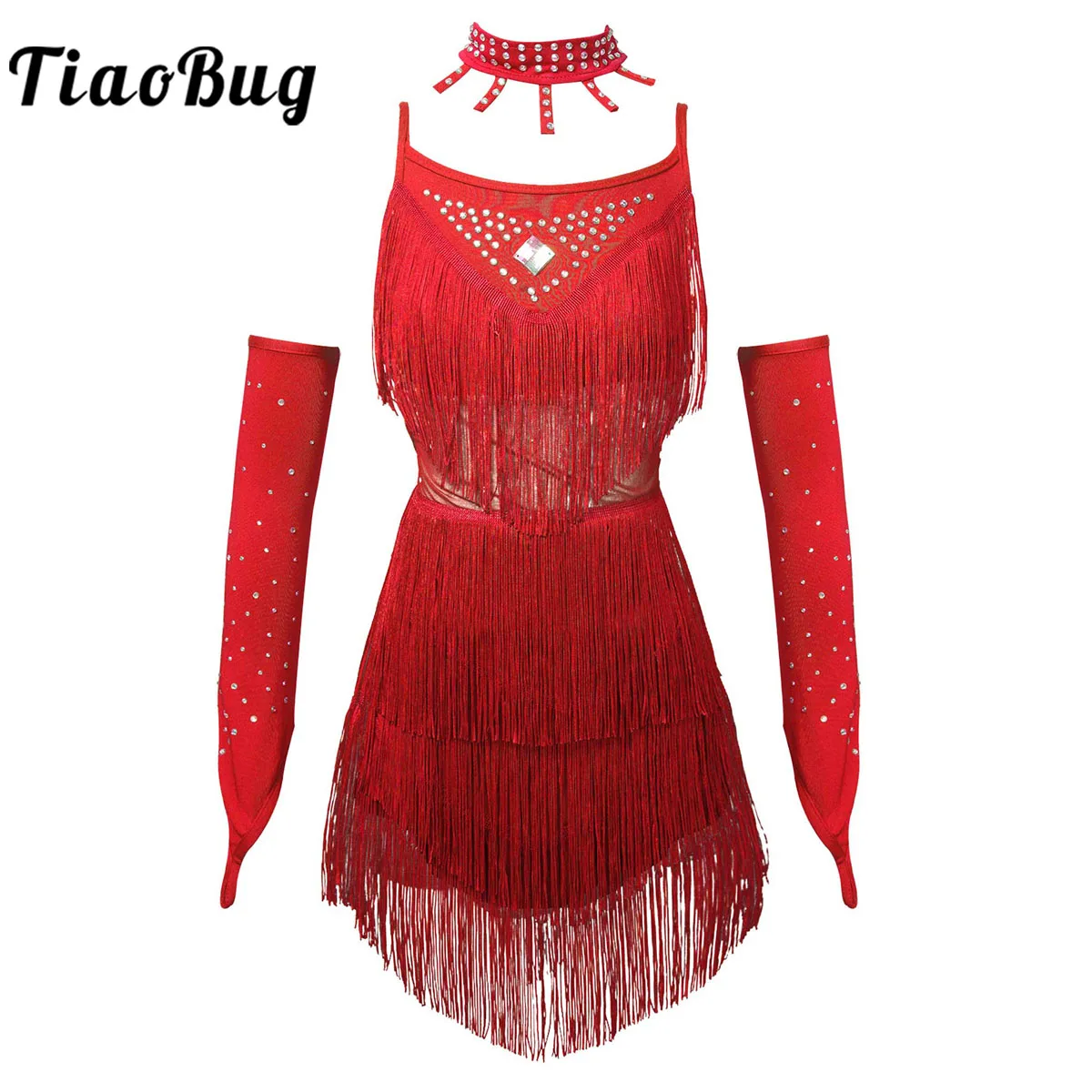 Детское платье с бахромой для латиноамериканских танцев красное | Тематическая