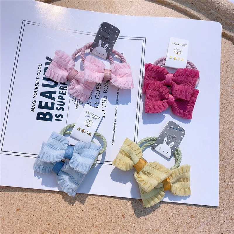 

1 Pair New Fashion Sweet Girl Children's Ponytail Hair Accessories Cute Baby Simple Small Bow Rubber Band Hair Rope Headdress