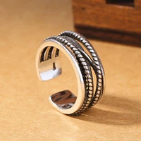 925 sterling silver twist multilayer ring vintage opening adjustable ring for men and women thai silver jewelry