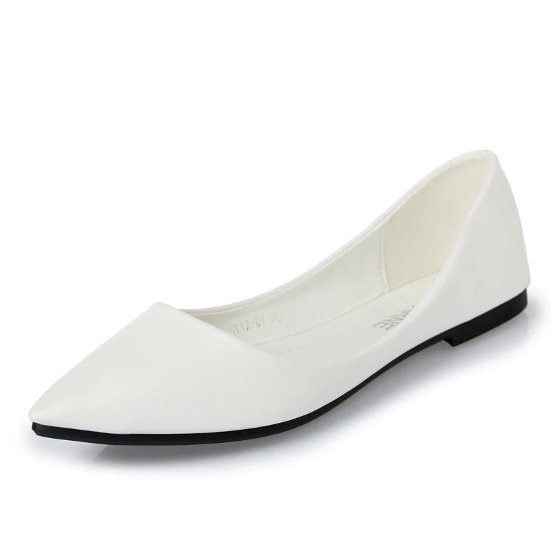

Women Shoes White Leather Flats Lady Flat Heel Shoes Basic Concise Pointed Toe Soft Leather Nice Quality Candy Color Fashion