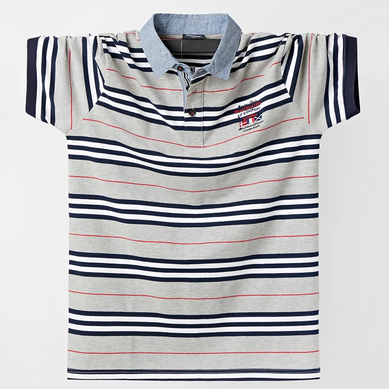 Рубашка-поло Мужская дышащая короткий рукав в полоску Повседневная модная