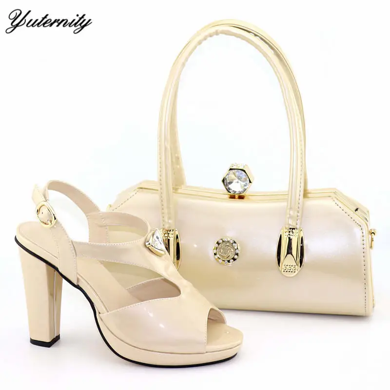

Hot Sale Shining PU Leather Shoes And Bag Set New Design African High Heels Shoes And Woman Bag Set For Party On Stock TX-8103