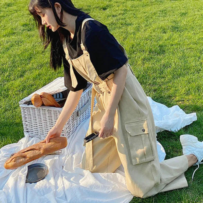 

Jumpsuits Women Sashes Green Loose Suspender Straight Chic Oversize Overalls Cute Girls Korean Style Holiday Trendy Slim Leisure