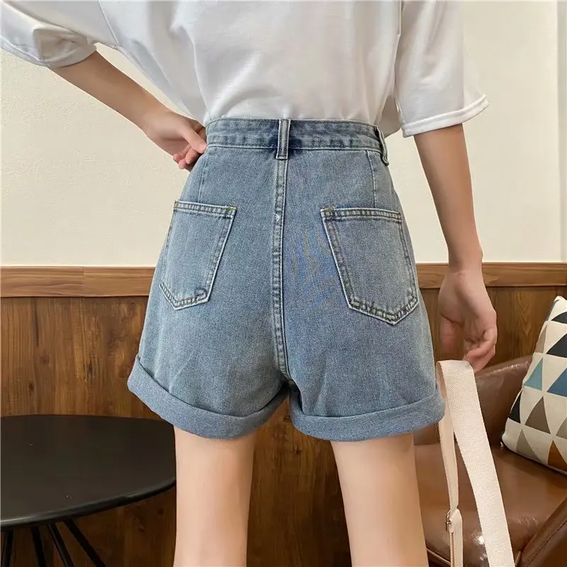 

Shorts Women Denim Wide-leg Loose Large Size 5XL Retro Adjusted-waist Buttons Washed All-match Streetwear Ulzzang Summer Womens