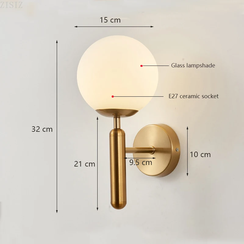

ZISIZ Modern Indoor Wall Lamp Nordic Bedroom Lamp Gold Black Glass Bedside Lighted Interior Led Lights Decoration for Wall