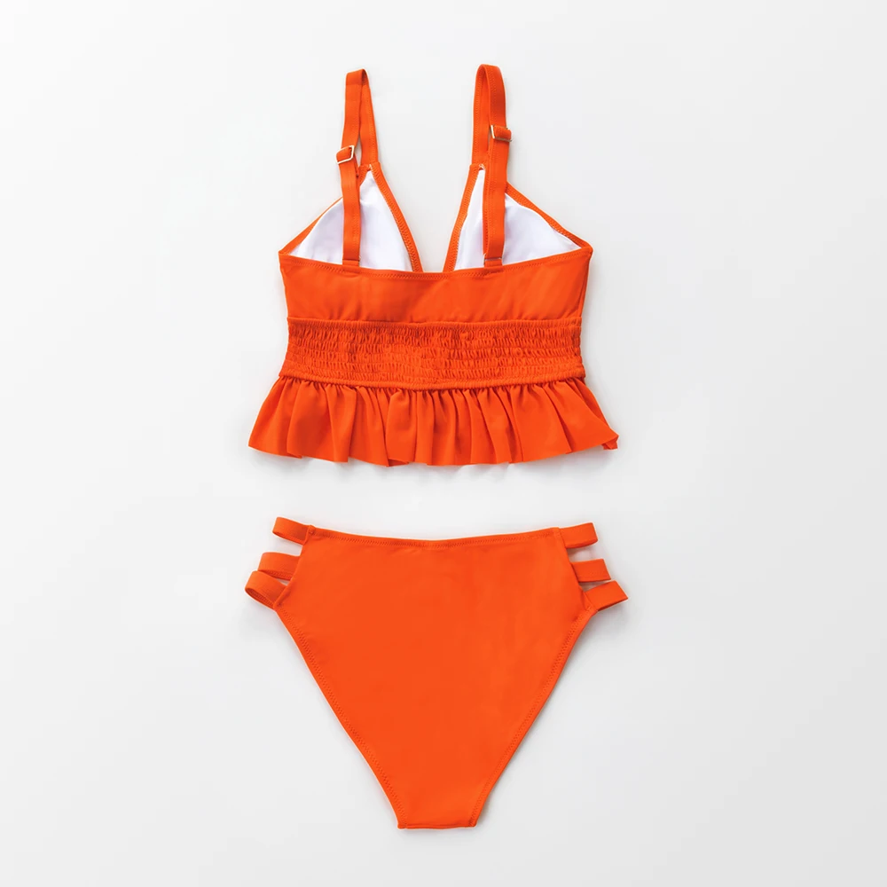 CUPSHE оранжевый Smocked гофрированный пикантный комплект бикини купальник Tankini купальник из двух частей для женщин пляжные купальные костюмы Biquinis