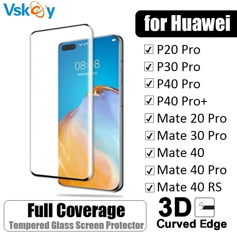 

VSKEY 10 шт. 3D полное покрытие закаленное стекло для Huawei P20 P30 P40 Pro Plug защита для экрана Mate 20 30 40 Pro защитная пленка
