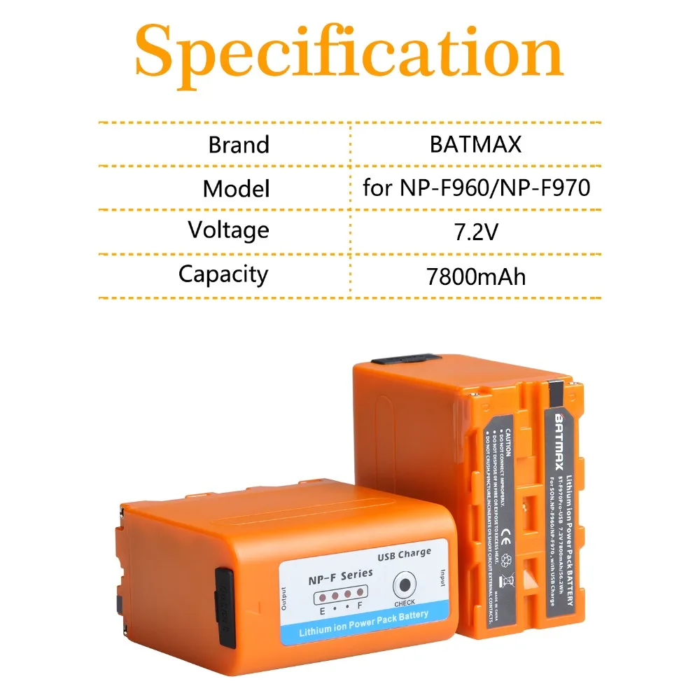 Batmax 7800 мА/ч, NP-F960pro NP-F970pro F960 F970 Батарея с зарядным устройством USB Выход для sony PLM-100 CCD-TRV35 MVC-FD91 MC1500C L50
