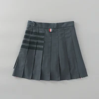 fashion womens new bottom skirt high waist two grain button asymmetric pleated half length skirt women preppy style half skirts