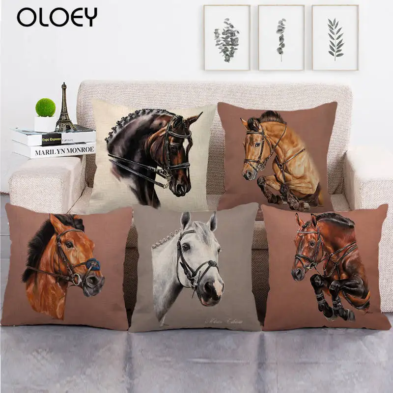 

Animal pattern pillowcase decoration pillowcase simple wind pillow set art restoring ancient ways horse head linen pillow case
