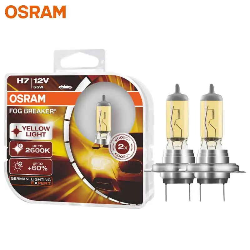 OSRAM Противотуманные фары H7 желтого цвета с автоматическим включением головного света Лампы Hi / lo Beam Yellow 12 В 55 Вт 2600 К 62210FBR (2шт)