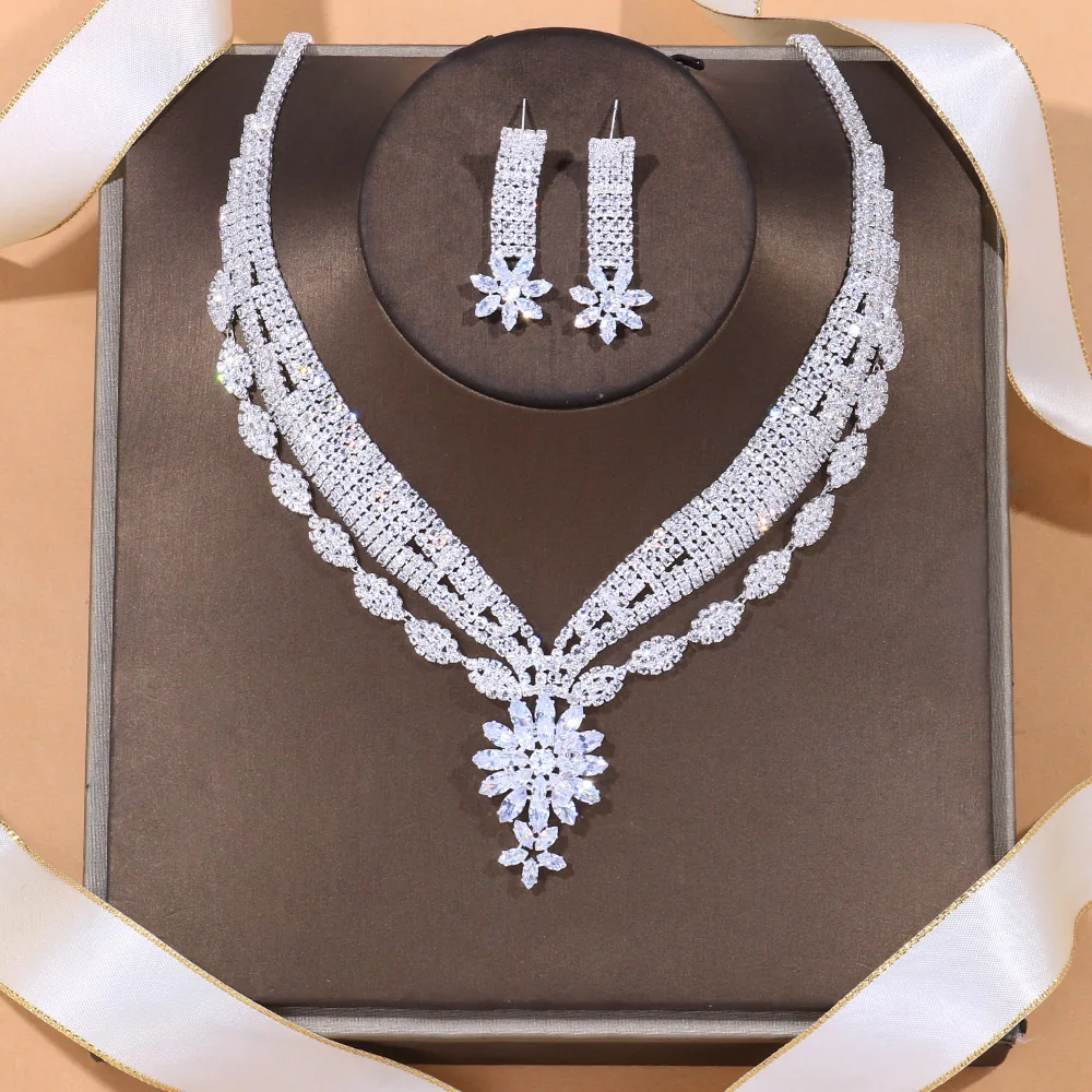 

Stonefans Luxury Zircon Flowers Bridal Jewelry Sets for Women Wedidng Gift Rhinestone Necklace and Earrings Set African Jewelry